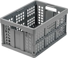 Crate Folding Box Basket 48 Qt 12 Gal Grey PPC 14.96 X 21.26 X 2.36 In