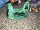 VTG Hen On Nest Green Malachite Milk Glass Top Only