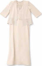 Karen Millen Sz 12 Champagne Beaded Dress Jacket Set Mother Bride Wedding Formal