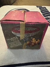 Indiana Glass Co. DIAMOND POINTE TALL COMPOTE Ruby Band Crystal #0199