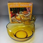 Vtg USA Anchor Hocking Chip and Dip Set  Accent Modern Amber Honey Gold 3 Piece