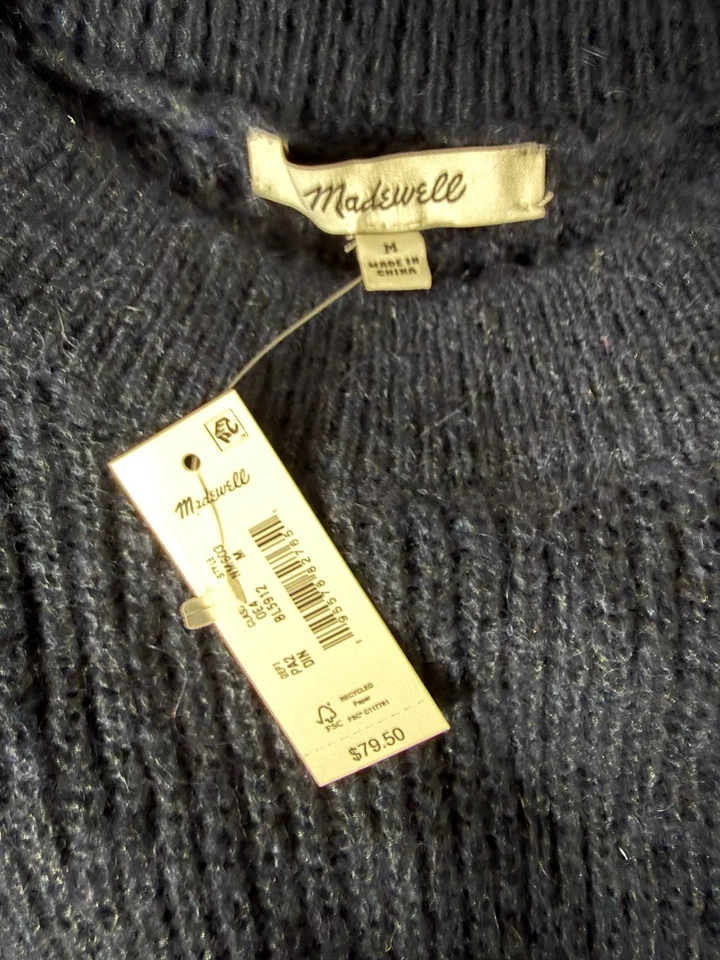 MADEWELL 海军蓝 轻量级罗纹圆领毛衣 男式 M 全新 全新带标签 — 第 3/3 张图片