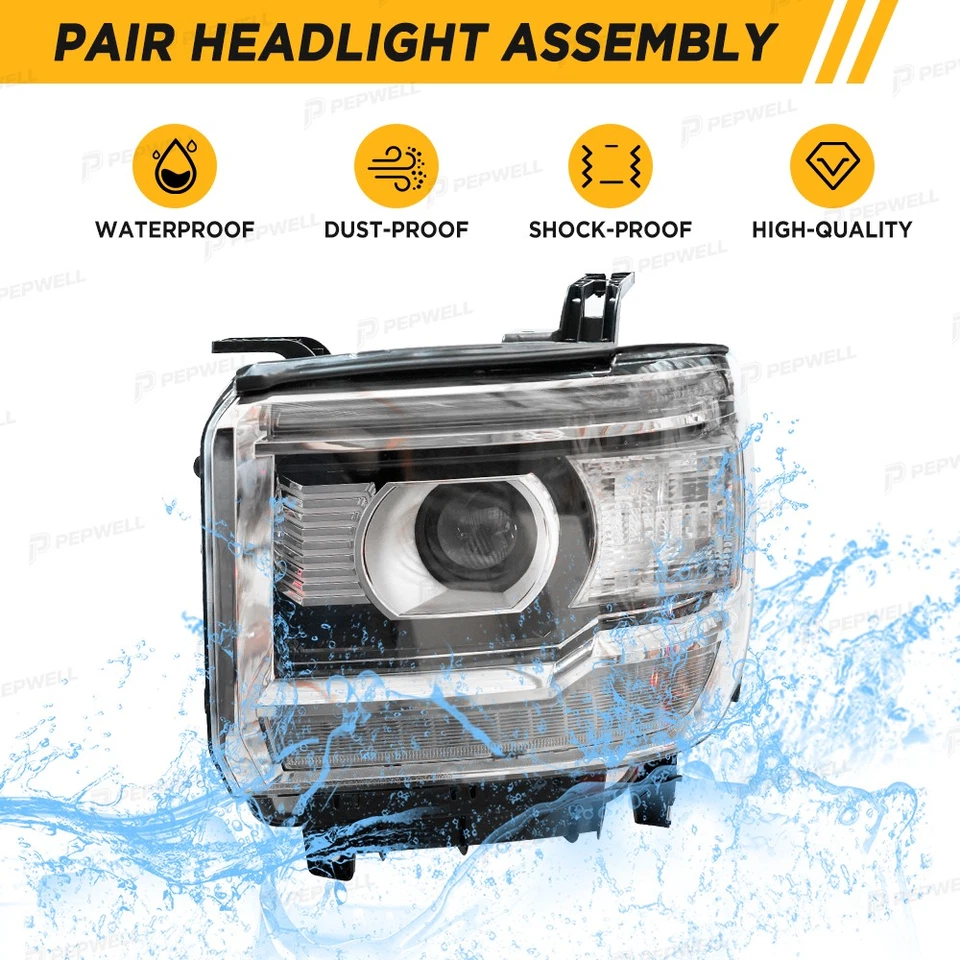 For 2014-2019 GMC Sierra 1500 HID LED DRL Projector Headlights Headlamps RH+LH Foto 4 de 4