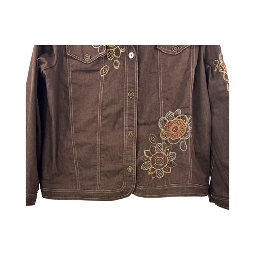 Alfred Dunner Women’s Brown Denim Embroidered Jacket Size 16 Boho - Picture 3 of 8