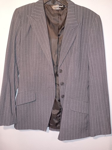 Norma Kamali Blazer Grey Lined Pinstripe Long Sleeve Jacket- 10