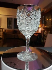 Water Goblet, 6-1/4" American Brilliant Period Cut Glass Russian Hollow diamond