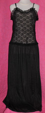 UNDERCOVER WEAR Black Long Nightgown Lace Ruffle Top Straps Sz L Vintage Nylon
