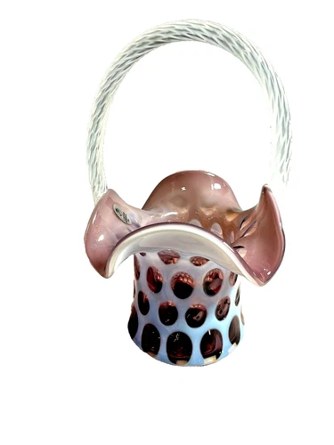 Fenton PURPLE Coin Dot Basket ~ PERFECT!  ORIGINAL LABEL!