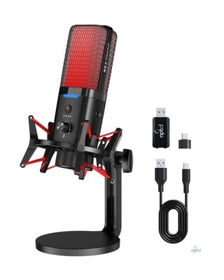 NPTCL Wireless USB Microphone for iPhone PC - RGB Gaming Mic Wired/Wireless M...