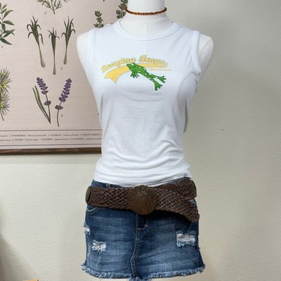 Vintage 90s Y2k Aeropostale White Graphic Frog Glitter Tank Top Preppy McBling M