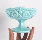 Vintage Fostoria Turquoise Winburn Aqua Blue Milk Glass Pedestal Candy Dish
