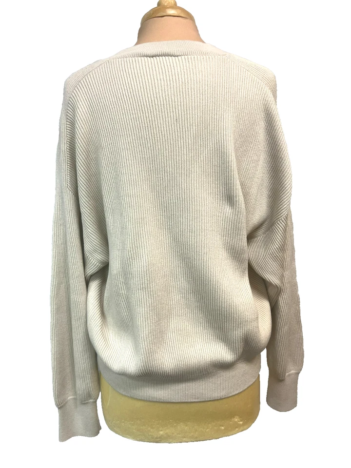 Suéter pulôver creme Brunello Cucinelli minúsculo miçangas gola V malha canelada algodão, G - Imagem 3 de 4