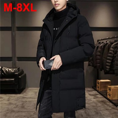 8XL Plus Size Parkas Men's Winter Thicken Warm Jackets Casual Loose Black Hooded