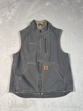 Vintage Carhartt Vest V33 GVL Size Medium Gray Sherpa Lined Good Patch