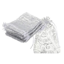 50Pcs Organza Bags 3.1x4.3 Inch Candy Bags Mesh Bag Jewelry Bag White-Silver