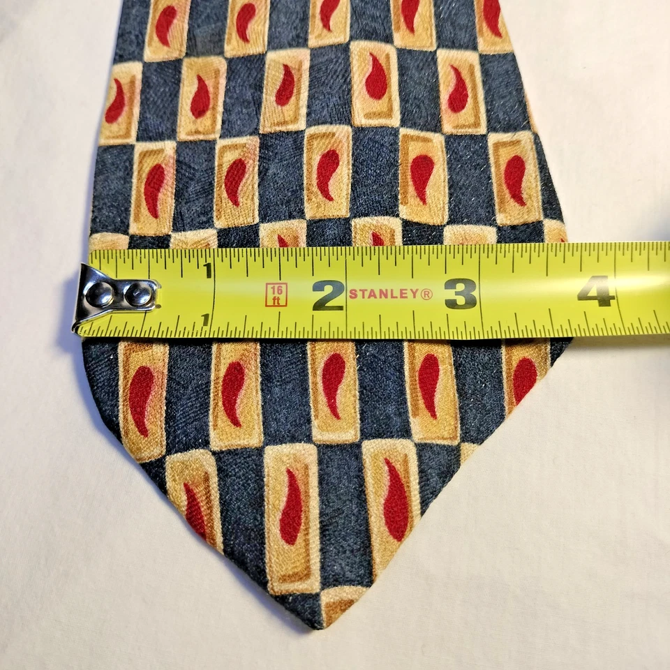 Corbata Perry Ellis Portfolio 100% Seda Geométrica Rojo Dorado Azul Hecha en EE. UU. Ancha Foto 3 de 4