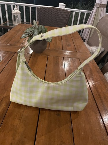 Forever 21 Women's Lime Green & White checkered Shoulder Purse Hand Bag - Picture 4 of 7