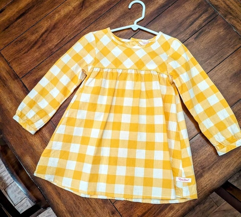 RUFFLE BUTTS YELLOW GOLD PLAID FALL DRESS TOP GIRLS 4T MINT EUC BUFFALO CHECK