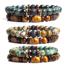 Buddha Wood Bead Bracelet Set Men Retro Multi-layer Elastic Adjustable T86