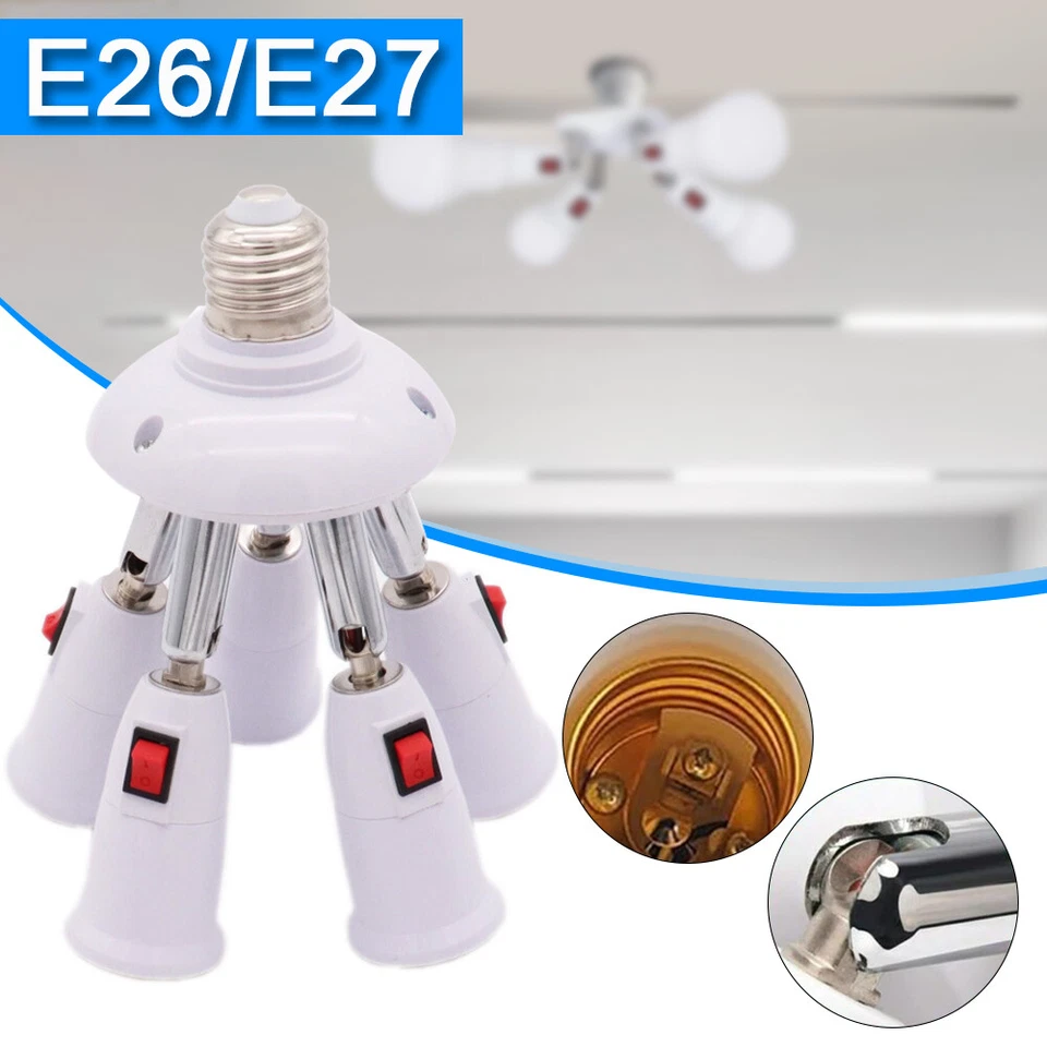 5 in 1 E26/E27 Splitter Socket Adapter w/ Switch Adjustable Bulb Socket Splitter - Image 3 of 4