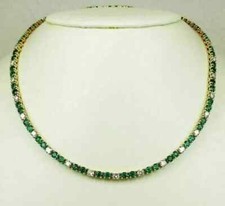 15Ct Round Cut LabCreated Green Emerald Tennis Necklace 14K Yell Gold Plated 18"