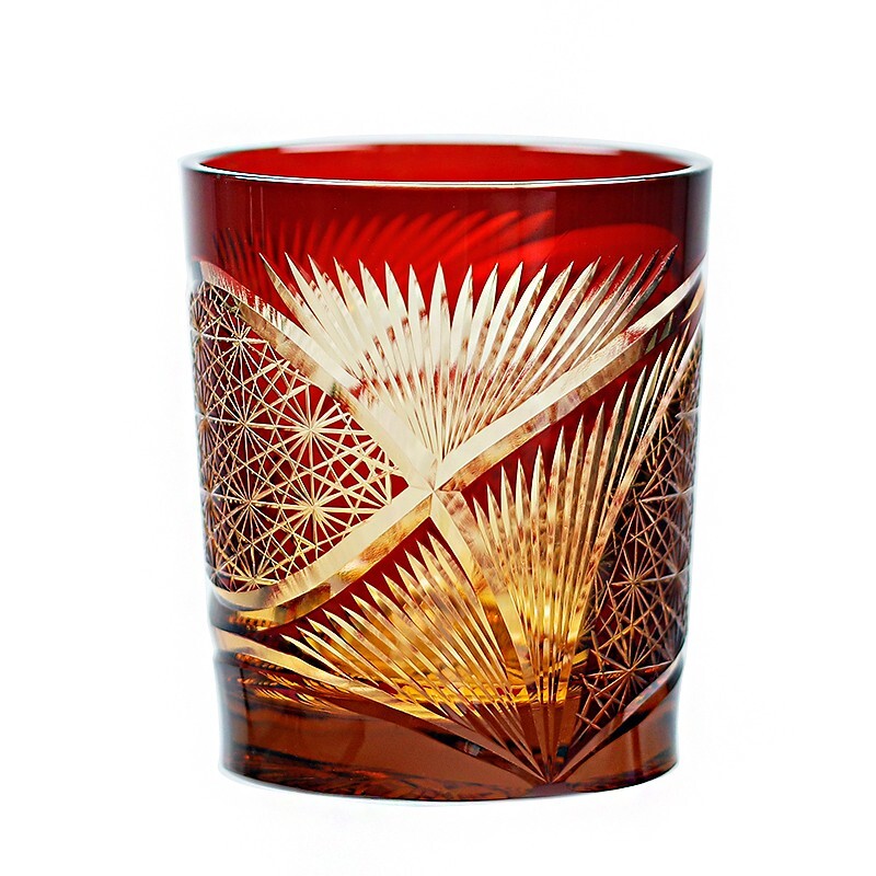 Hand Cut Edo Kiriko Blaze Whiskey Glass, Old Fashioned Crystal Bar