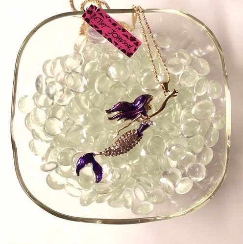 Betsey Johnson Necklace Mermaid Gold Purple Ombre Gift Box Organza Bag Lk - Picture 9 of 12