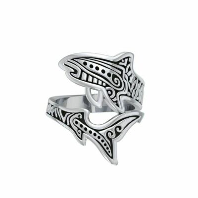Aboriginal Tiger Shark Spoon Ring 925 Sterling Silver Sea Life Totem Jewelry