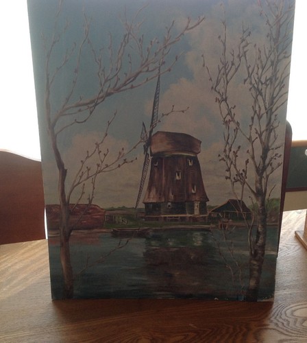 Dutch Windmill oil painting 18 inches x 14 Signed Hazel Watson - Picture 3 of 5