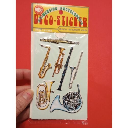 Vintage 80s Kutsuwa musical instruments puffy Deco Sticker package Japan - Afbeelding 1 van 2