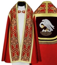 Red Roman Cope with stole "Pelican" KT013-AC25h8 Vestment Capa pluvial Roja