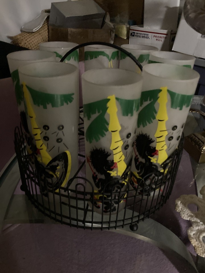 Vintage Federal Tiki Bar Glass Dancing Native Tom Collins Glass 7 in