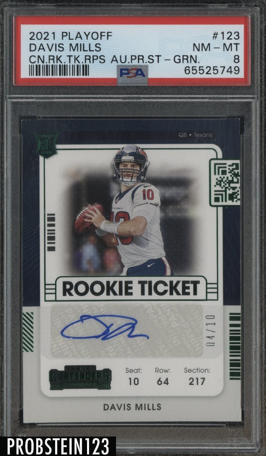 Davis Mills Panini Playoff Contenders Rookie Ticket Rps Autograph Preview Set #123 Green