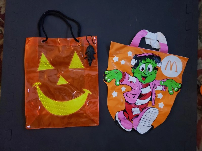 VTG 1990 McDonald's Vinyl Halloween Trick or Treat Bag Frankenstein & Pumpkin 