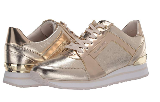 michael michael kors billie metallic leather and satin sneaker