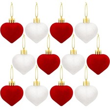 12 Pcs Valentine's Day Velvet Heart Ornaments Valentines Heart Decorations Re...