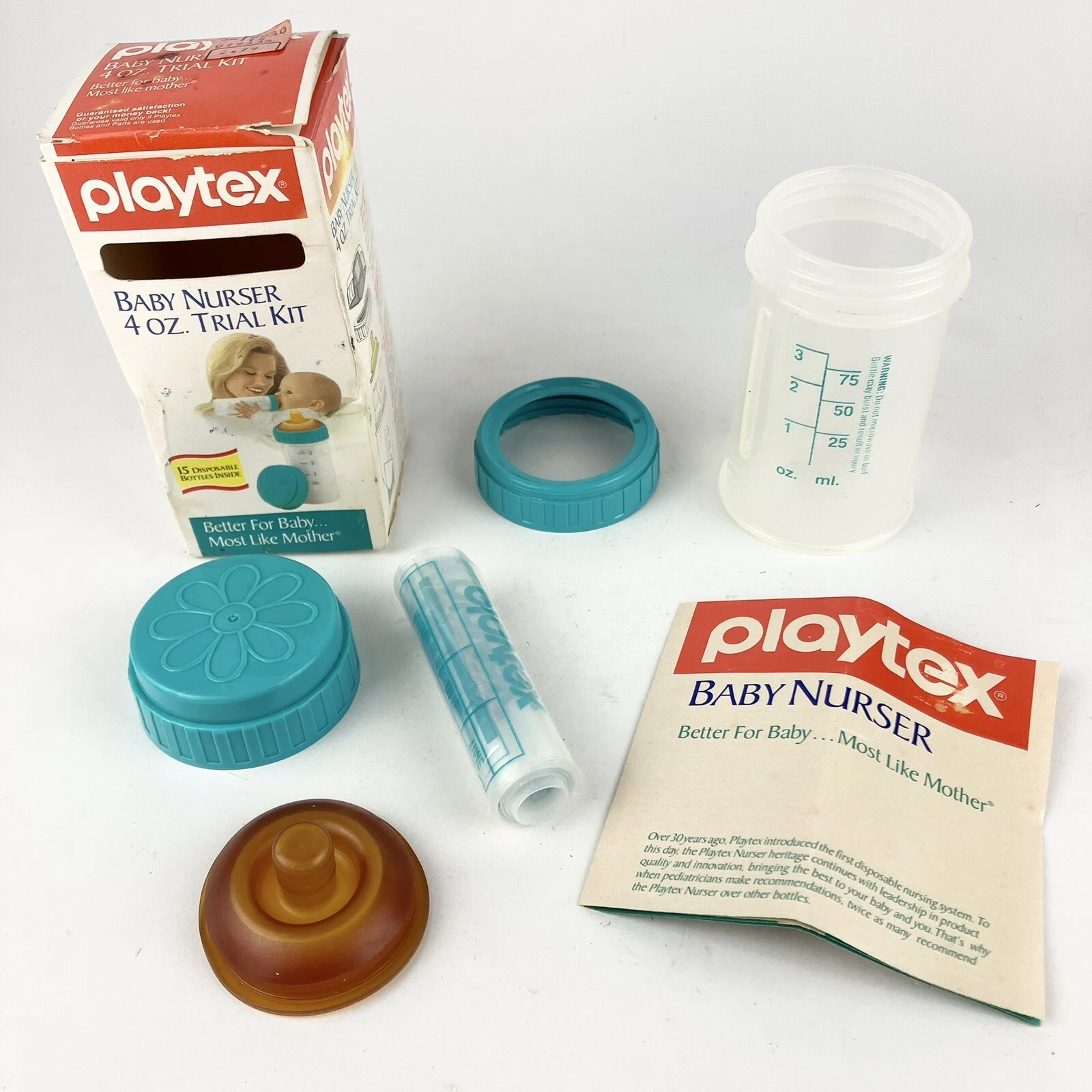 Vintage 1991 Playtex DropIn Baby Nurser 4oz Kit Latex Fat Too Nipple RARE🍼VTG