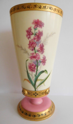 FRANZÖSISCHE JEAN GILLE PORZELLANVASE ROSA BLUMEN HANDBEMALT 19. JAHRHUNDERT