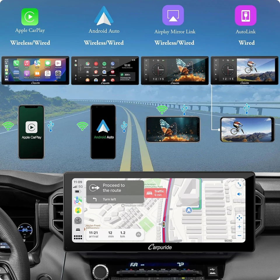 Carpuride W103Pro Wireless Dual Bluetooth Carplay Android Auto Car Stereo Screen - Image 3 of 4