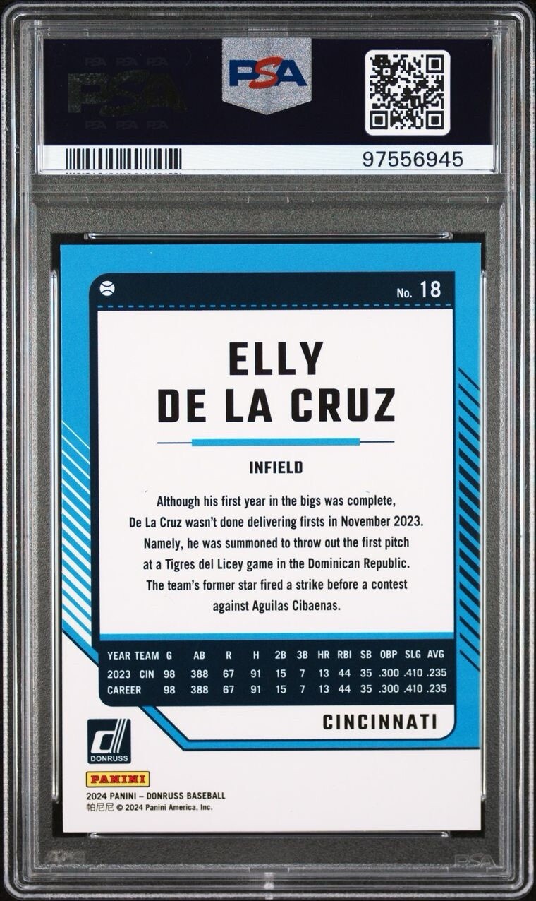 2024 Donruss #18 Elly De La Cruz PSA 9 MINT RC Rookie Reds view 2