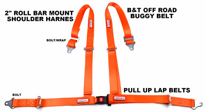 BUGGY OFF ROAD 2'' SEAT BELT 4 POINT B&T ROLL BAR MOUNT HARNESS ORANGE