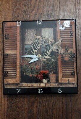 Lea Alboher Digital Collage Modern Ceramic Tile Art Wall Clock zebras