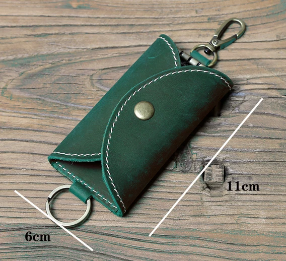 2piece men women key chain case ring holder pocket cow Leather pouch green H343 - Image 2 of 3