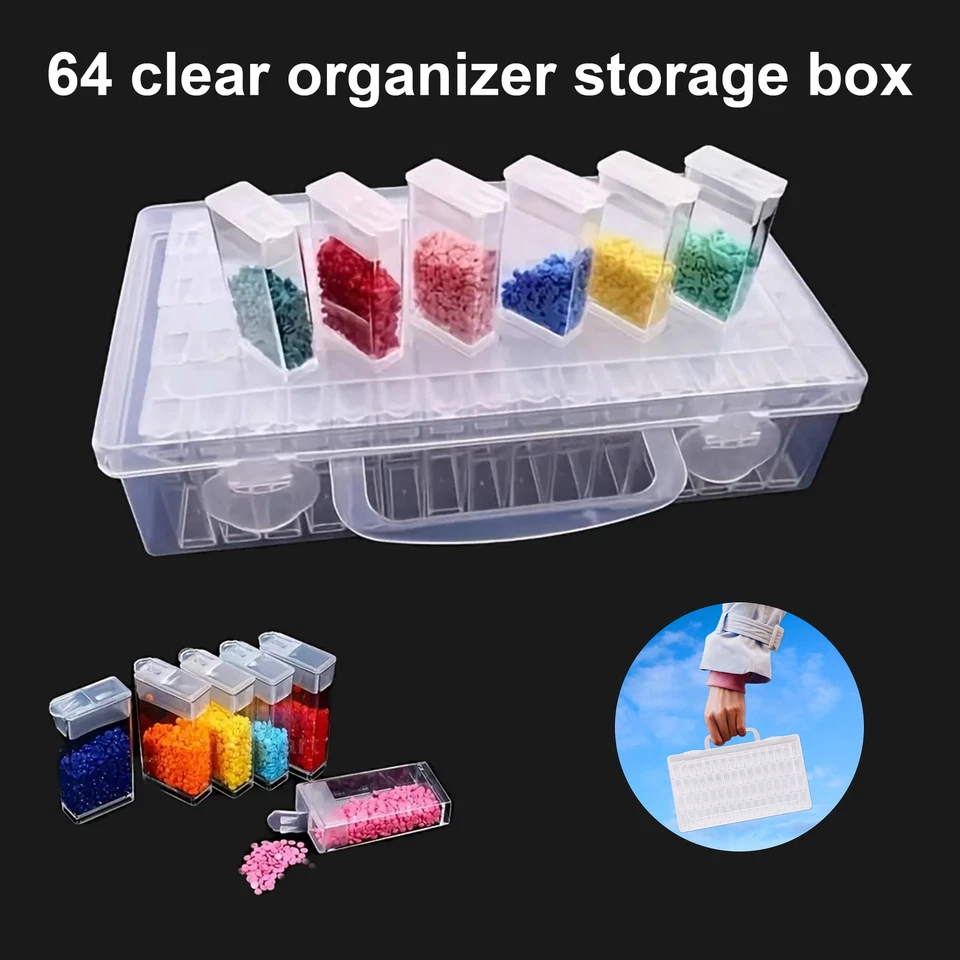 TRIMMING SHOP 64 Diamond Painting Storage Boxes Bead Organiser Tray Art Beads Pills Case