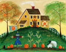 FoLk ArT OrIgInAl PrInT Quilts SaLtBox QuIlTs PuMpKinS ShEEp CoRn BlAcK CaT Star