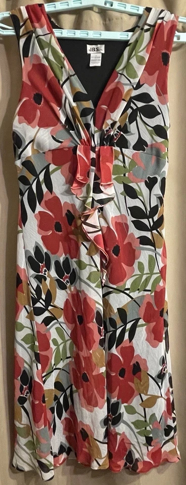 Vestido De Colección JBS LTD Rojo Flor Sol Cuello en V Sin Mangas con Detalle de Volantes Talla 14 Boho Foto 2 de 4