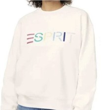NWT Esprit Women's Logo Fleece Crewneck Cream Viral 80's Vintage Size S Small