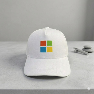 Microsoft Logo Embroidered Baseball Cap - White Kaki Twill Minimalist Tech Hat
