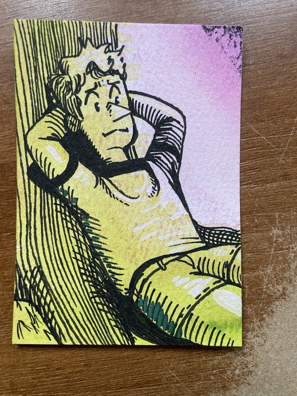 ACEO Original Neon Pink Comic Character Graphic Novel Illustration Art Card OOAK