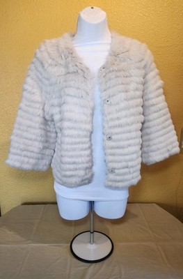 Natures Collection Copenhagen Rabbit Fur Jacket Gray Striped Real Fur Snap Front